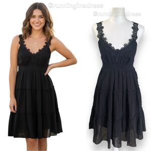 NWT Express Black Cotton Tiered Dress With Crochet Straps and A Smocked Waist XS